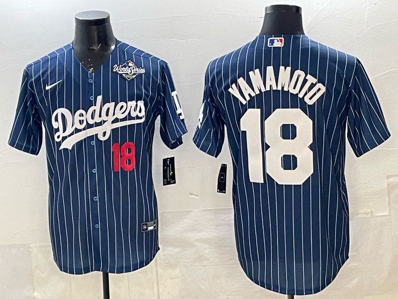 Men 2026 Nike Los Angeles Dodgers #18 Yamamoto Blue Stripe Game MLB Jersey 06